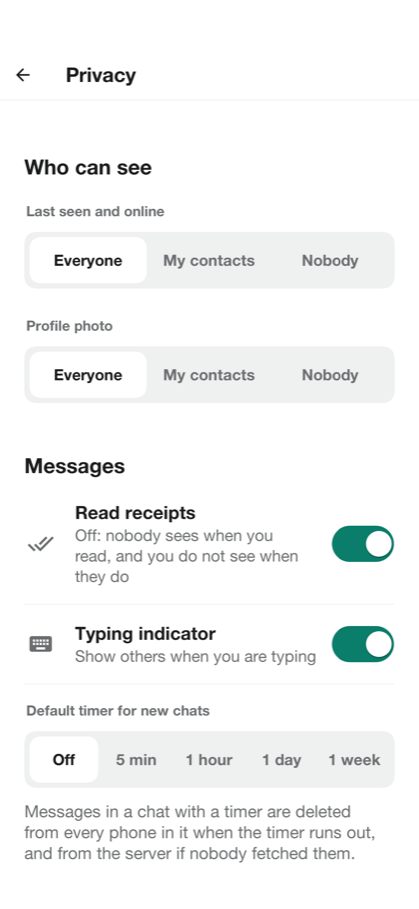 Parley privacy settings