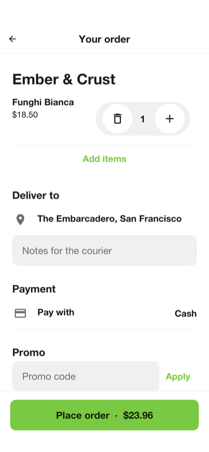 The Savor checkout screen